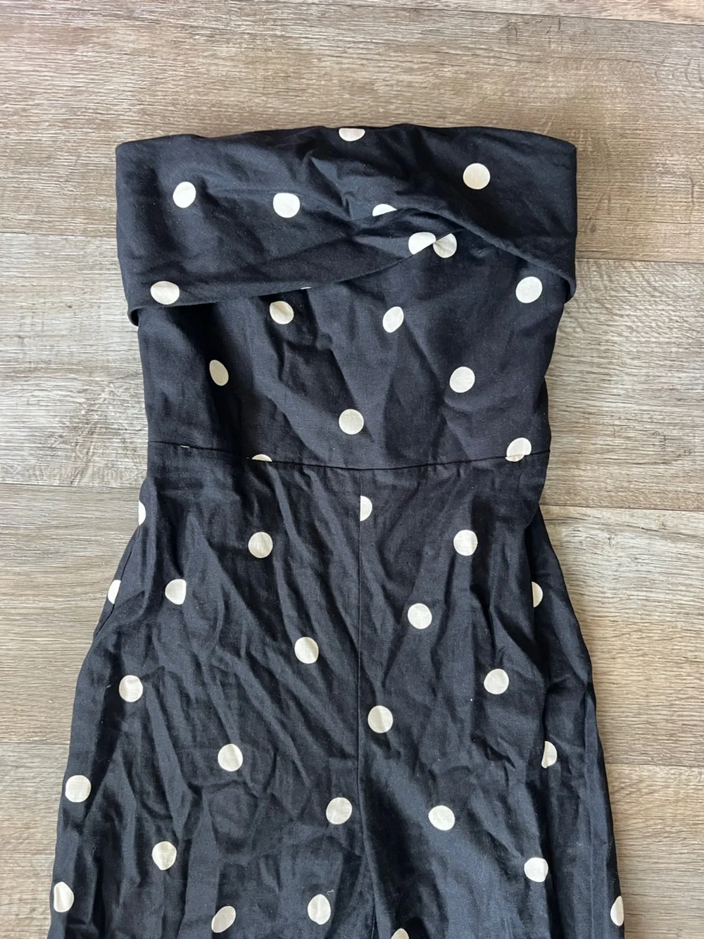 Sezane Editions Stella Linen Jumpsuit in Polka Dot Black Ecru